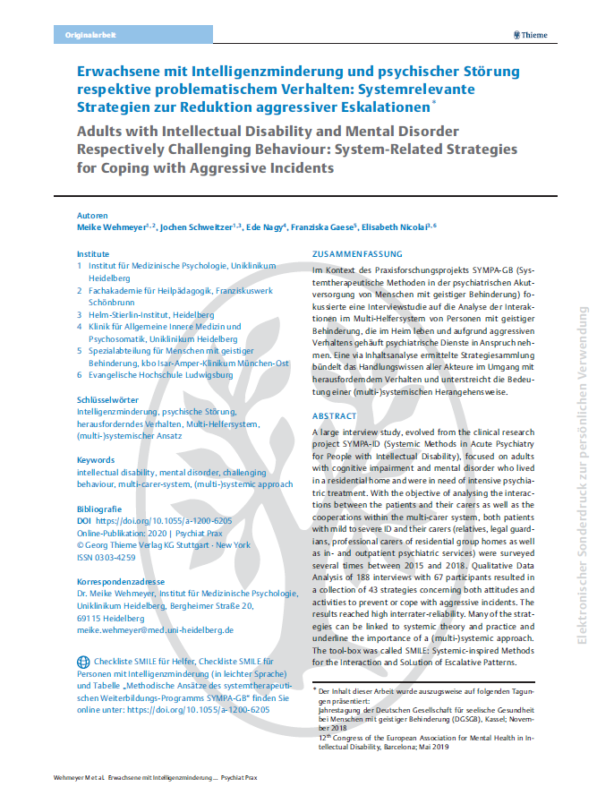 Erwachsene mit Intelligenzminderung und psychischer St&ouml;rung respektive problematischem Verhalten: Systemrelevante Strategien zur Reduktion aggressiver Eskalationen